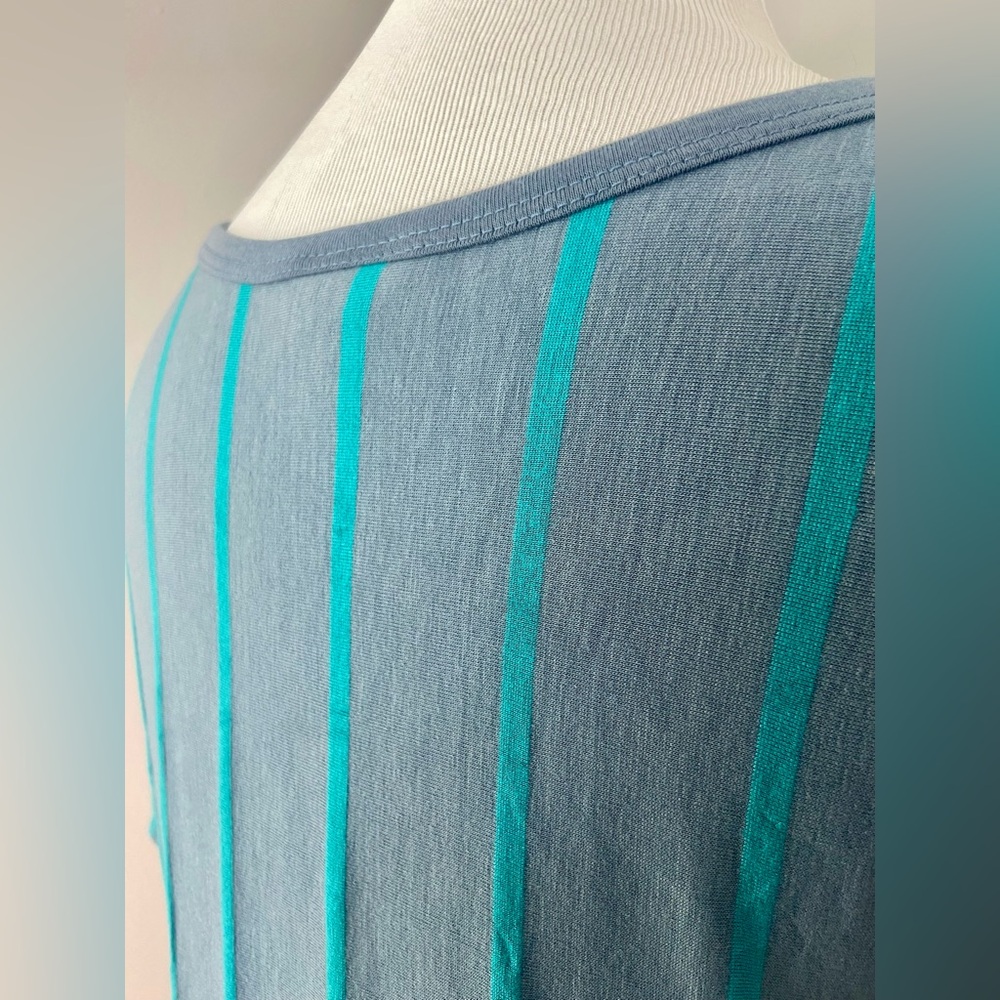 LuLaRoe Carly Dress Gray with Blue Vertical Stripes - Picture 6 of 7
